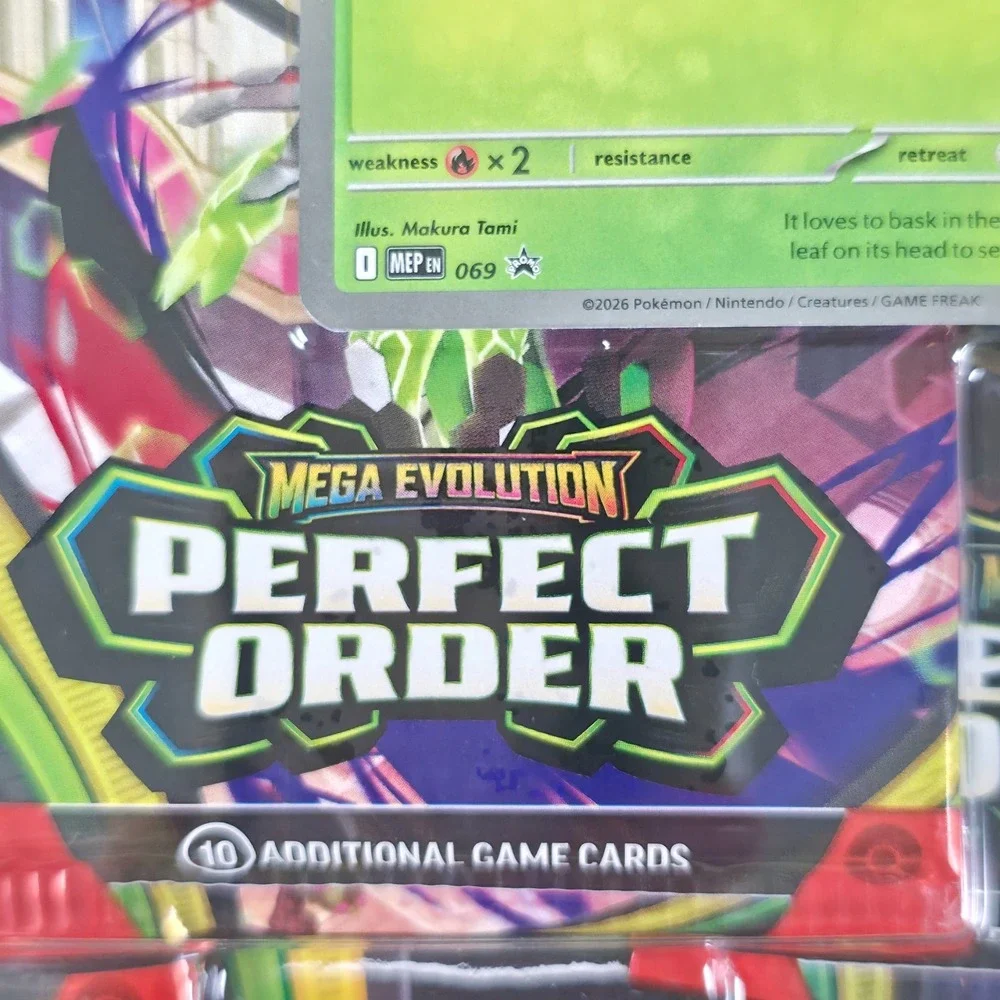 Pokemon TCG Mega Evolution Perfect Order 3-Pack Blister Chikorita Promo Sealed